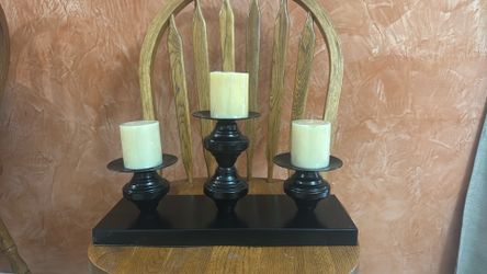   Three Pretty Candle  Holder Metal And Wood