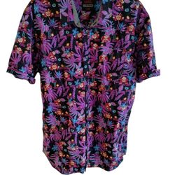 Vans X Nintendo Donkey Kong Hawaiian Button-Down Pocket Purple Shirt Size XL

