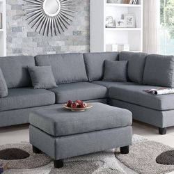 Gray Sectional Sofa With Ottoman (Free Delivery)