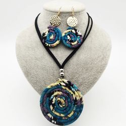 Purple blue ring necklace set