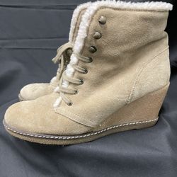 J Crew Chukka Wedge SHOES Crepe Sole Faux Fur Inside 