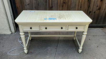 Large white desk with AC and USB outlet