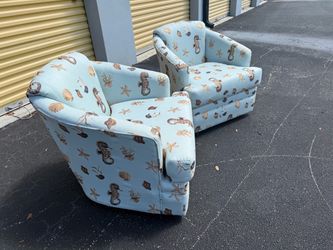 2 Stunning Upscale Robb & Stucky Coastal Sealife Swivel Club Chairs