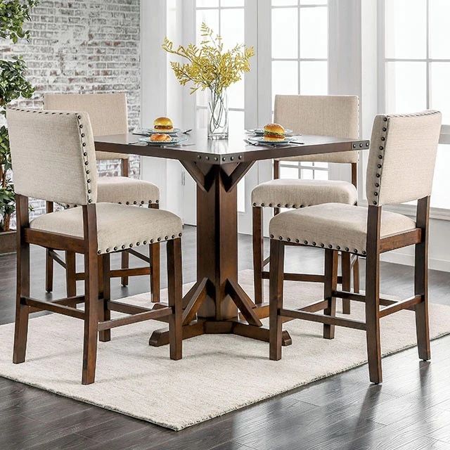 Brown Cherry Finish piece Counter Height Dining Table Set