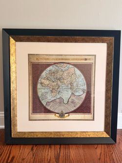 Framed Antique World Map Reproduction – Black & Gold Frame