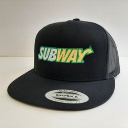 Subway Flat Brim Trucker Snapback Mesh Cap Hat Black