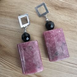  Jay King Sterling Silver Rhodonite & Black Onyx Dangle Earrings