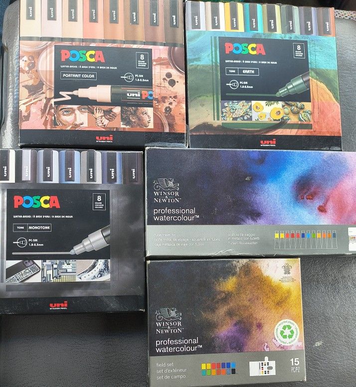 X3 Posca Markers Set. Two Sets Of Windsor&Newton Professional Watercolor Set