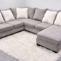 Free Delivery Same-Day No Deposit U Shaped Grey Sectional With Chase