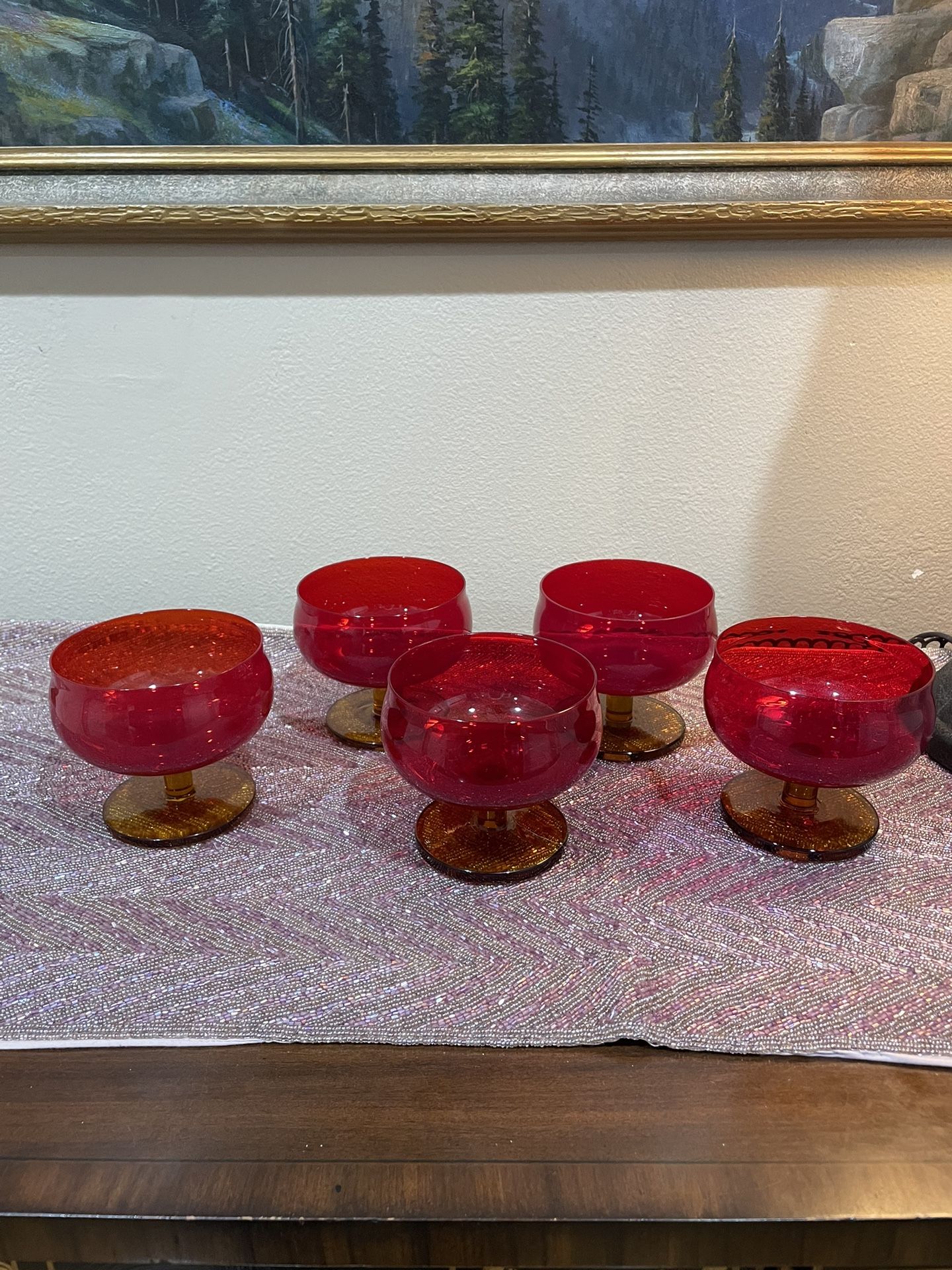 5 Vintage Murano Art Glass Gelato Frittata Stem Cups 