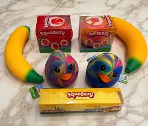 Squeeezy Butter, peach, strawberry, banana, carrots, cucumber & Ducks