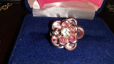 Sterling silver ring with pink flower