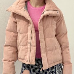 Abercrombie & Fitch Dusty Pink Cropped Corduroy Puffer Jacket 