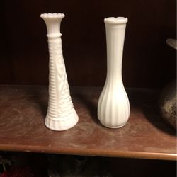2 Milk Glass Vases