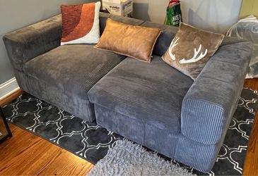Gray Corduroy Fabric Loveseat Sofa