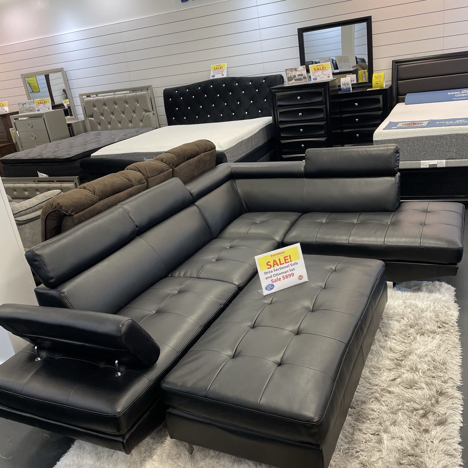 Spring Sale! Ibiza Black Sectional With Ottoman Only $799. Easy Finance Option. Same Day Delivery.