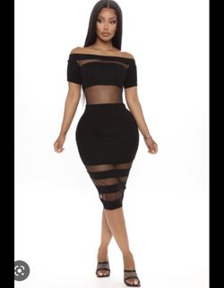 Fashion nova Black Mesh Shoulder See Through modern date nightdate night Midi Dress