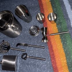 7 Piece Stainless Steel Bar Set & 8 Oz Stainless Flask