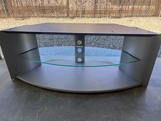 Gray TV Stand with Glass Shelf