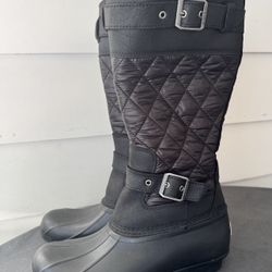 Sperry Women's Size 8 Black Saltwater Tall Nylon Quilt Buckle Rain Duck Boot