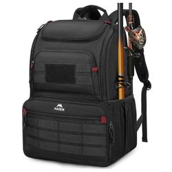 MATEIN Fishing Backpack Tackle Box, Water Resistant Tackle Backpack Fishing Bags with Cooler & Rod Holder