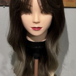 Synthetic Blend Ombre Brown Wig with Bangs and realistic scalp
