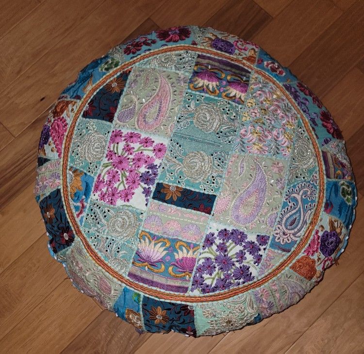 Large Embroidered Meditation Floor Pillow Pouf