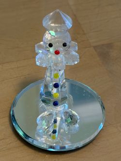 Crystal Glass Clown Figurine with Mirror Base