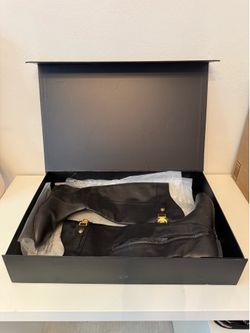 Versace leather boots black and gold