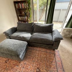Blue Couch With Ottoman 