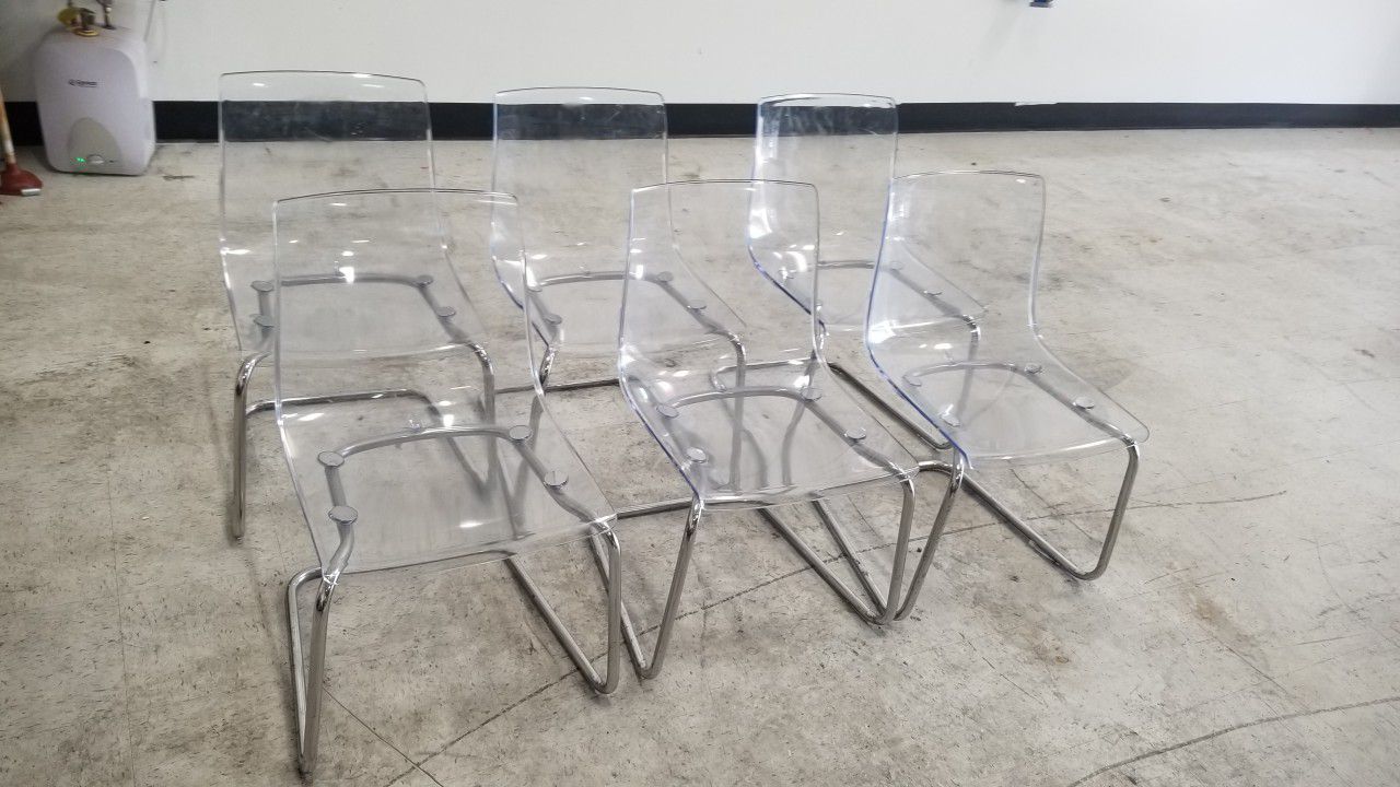 Clear And Chrome Chairs, Set Of 6