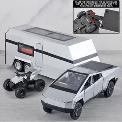Toy Trucks for Boys Cybertruck Trailer Toy Car 1/32 Diecast Metal Pickup Trailer RV,Truck and Trailer Toy with Sound Light and Pull Back,Toy Trucks wi