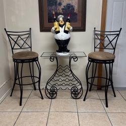 Metal Wine Table Set With Swivel Stools 