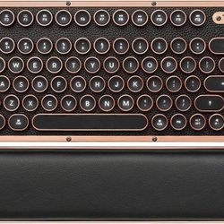 Compact Keyboard (Handcrafted) - Vintage Backlit Leather Mechanical Keyboard with Wired Bluetooth/Wireless/USB Connection and Armrest for Mac and PC