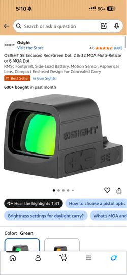 Osight SE Enclosed Red/Green Dot Sight