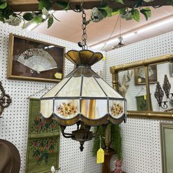 Vintage Stained Glass Floral Hanging Lamp