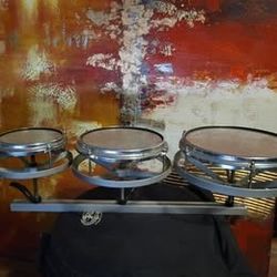 Set Of Roto toms, (1) Accent by Ludwig 14" tom with Groove Percussion case and (1) snare with TKL backpack gigbag