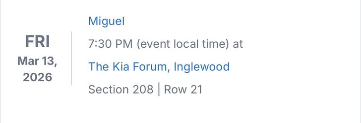 3 Miguel Tickets