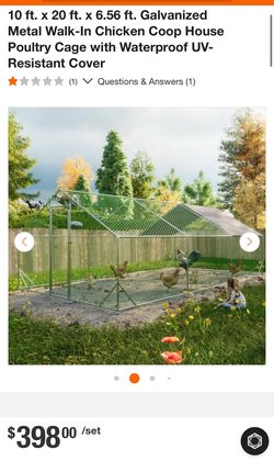 10 ft. x 20 ft. x 6.56 ft. Galvanized Metal Walk-In Chicken Coop House Poultry Cage with Waterproof UV-Resistant Cover