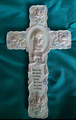 Childs Ceramic Wall Cross with Bedtime Prayer