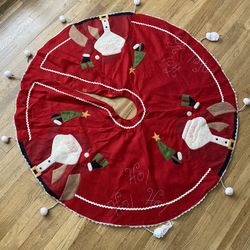 Vintage Christmas Tree Skirt Embellished 53” Santas HO HO HO