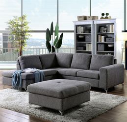 Gray Sectional w/Ottoman -Seccional Gris con Ottoman @Elegant Furniture