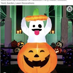 5 Foot Tall Ghost, Rising Out Of Jack-O’-Lantern Halloween Yard Inflatable