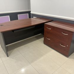 Modern Executive Desk with File Cabinet