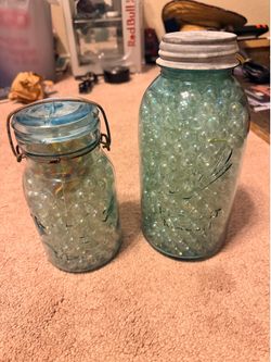 Glass mason jars with marbles
