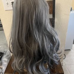 Wig Synthetic Grey 24” Long Hair 