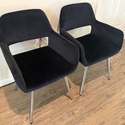 Pair of Black Velvet Accent Chairs - Modern / Chrome Legs