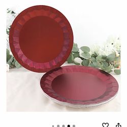 25 Pc 12” Round Burgundy Paper Plates