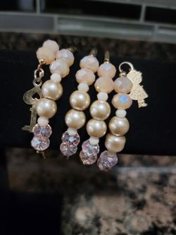 Beige And Rose Crystal Spiral Memory Bracelet