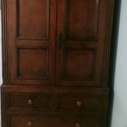 English Antique Pine Linen Press Armoire 
